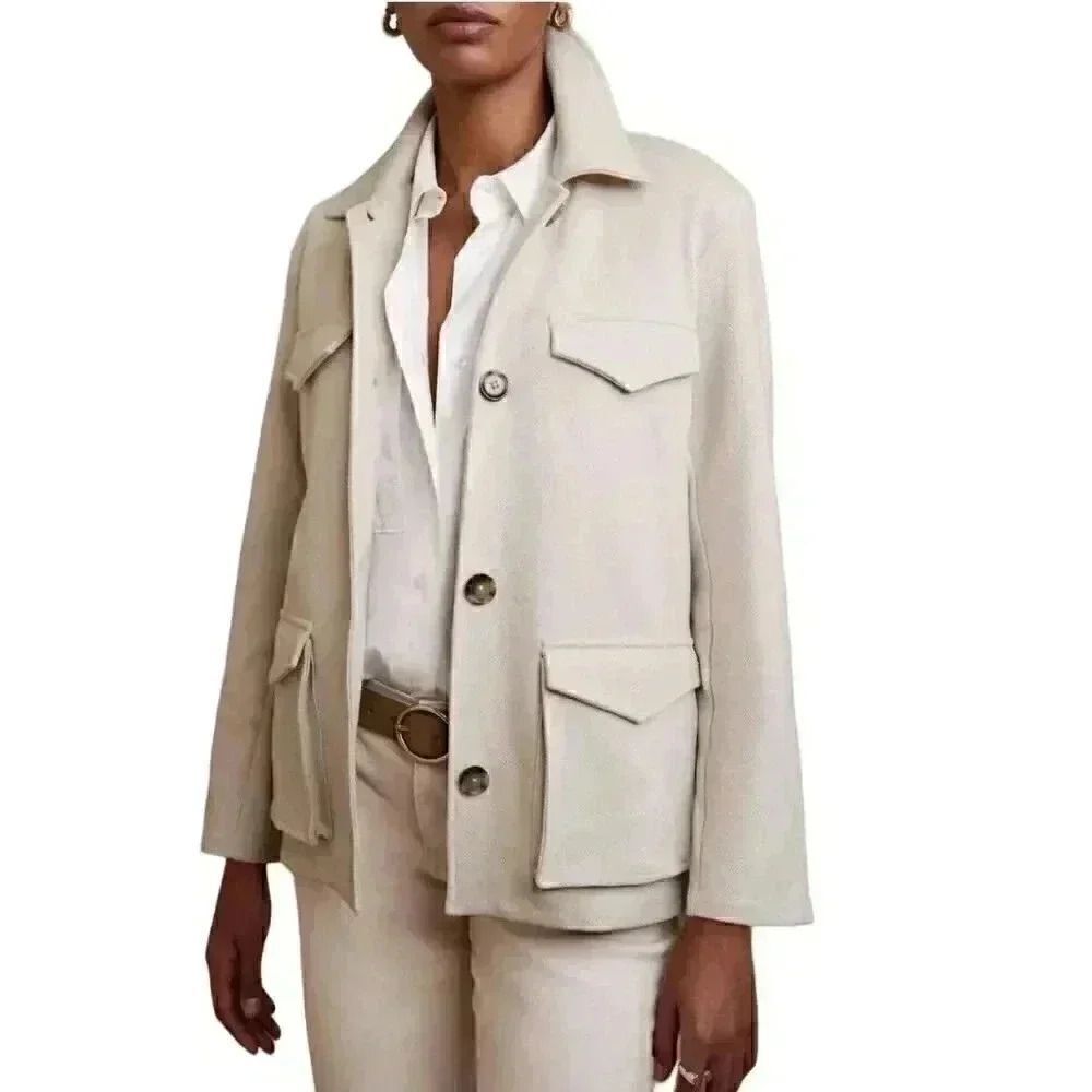 Banana Republic Women's Ivory Cotton/Poly/Spandex Twill Button Down Lightweight